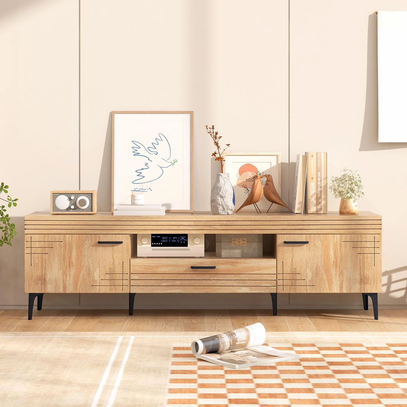 Giantex TV Stand for TV up to 65 Inches, Mid Century Modern Entertainment Center with 2 Cabinets