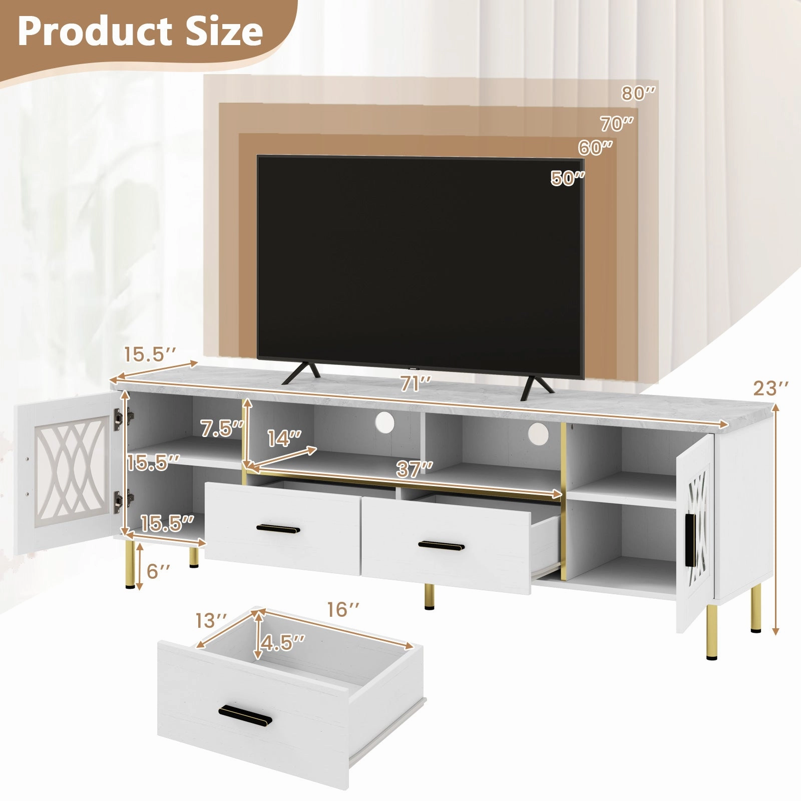 Giantex TV Stand for TV up to 80", 71-Inch Modern Entertainment Center with Glass Doors & 2 Storage Drawers
