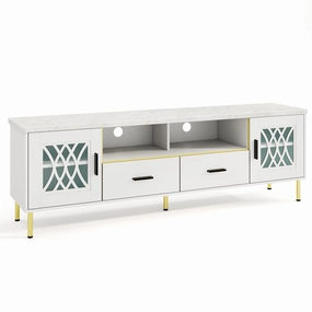 Giantex TV Stand for TV up to 80", 71-Inch Modern Entertainment Center with Glass Doors & 2 Storage Drawers doormat, welcome mat