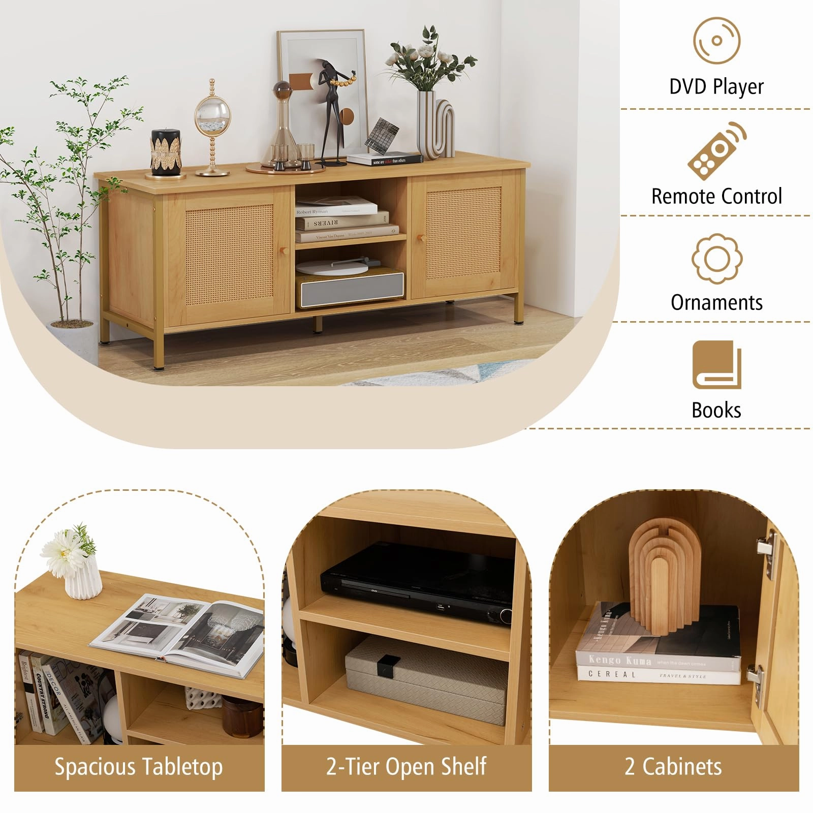 Giantex TV Stand for TVs up to 55'' - Farmhouse Entertainment Center with 2 Cabinets, Storage Shelves