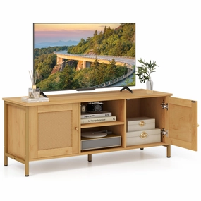 Giantex TV Stand for TVs up to 55'' - Farmhouse Entertainment Center with 2 Cabinets, Storage Shelves doormat, welcome mat