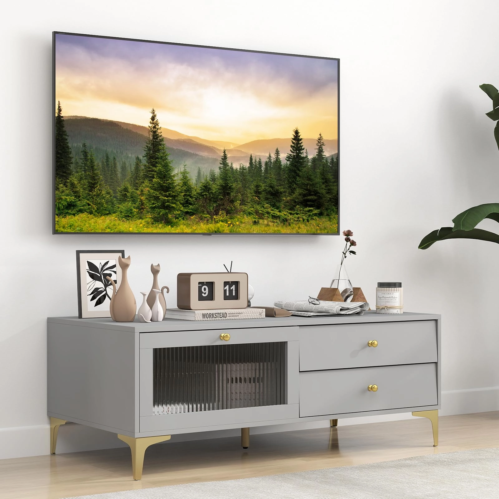 Giantex TV Stand for TVs up to 55, Entertainment Center with Storage Drawers