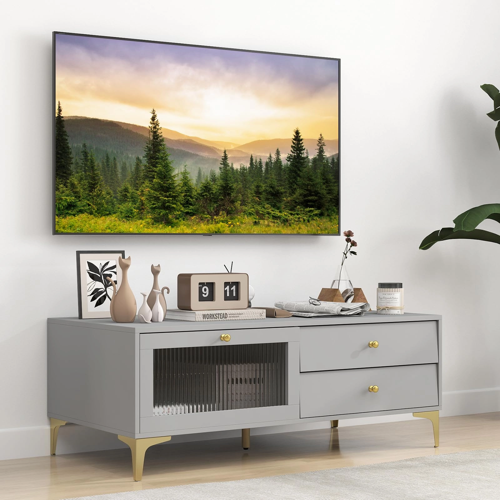 Giantex TV Stand for TVs up to 55, Entertainment Center with Storage Drawers
