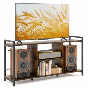 Giantex TV Stand for TVs up to 55", 3-Tier Entertainment Center with Open Storage Shelves, Side Guardrails & Metal Frame throw pillow, fuzzy blanket