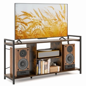 Giantex TV Stand for TVs up to 55", 3-Tier Entertainment Center with Open Storage Shelves, Side Guardrails & Metal Frame doormat, welcome mat