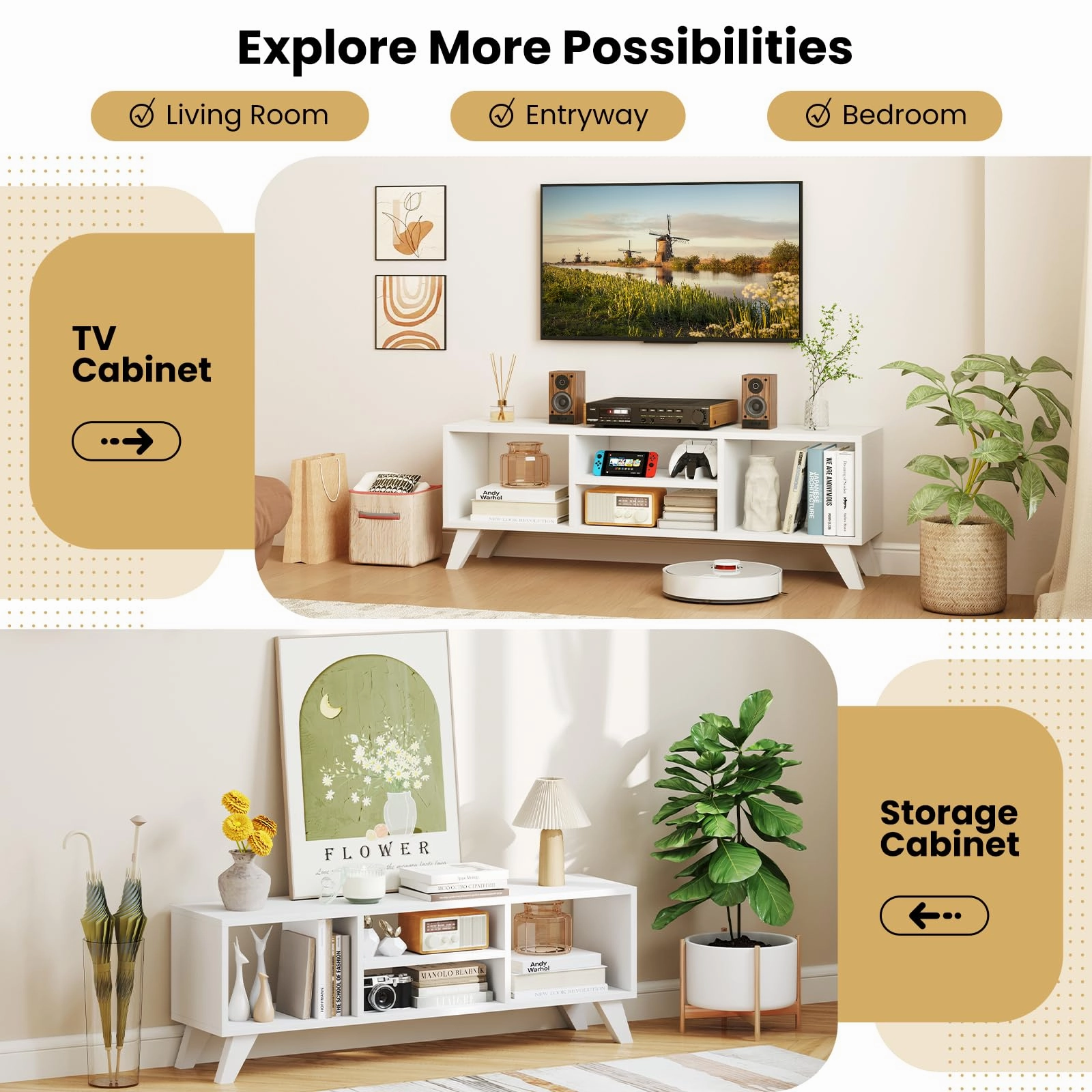 Giantex TV Stand for TVs up to 55", 4-Cubby Entertainment Center