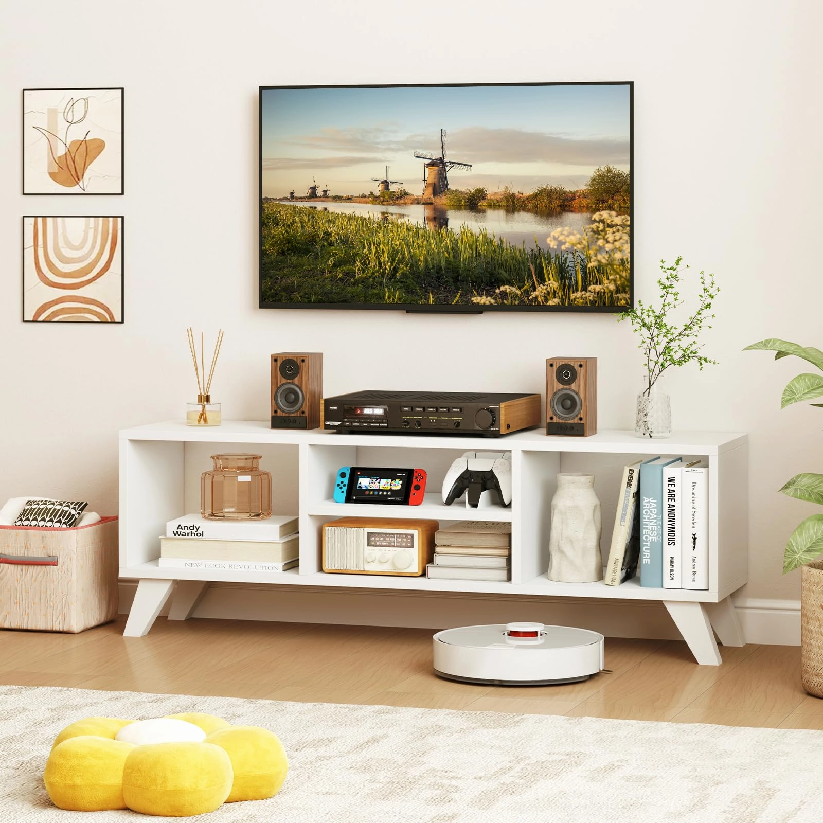 Giantex TV Stand for TVs up to 55", 4-Cubby Entertainment Center