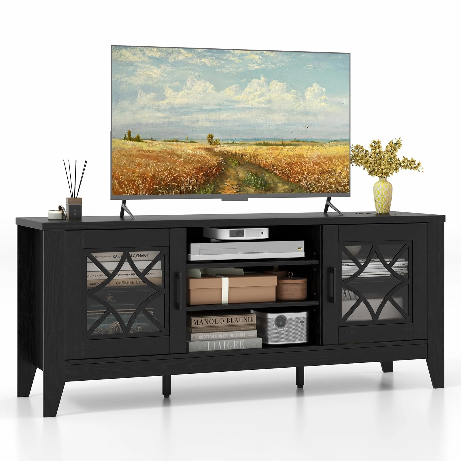 Giantex TV Stand for TVs up to 65, Entertainment Center with 3-Position Adjustable Shelves doormat, welcome mat