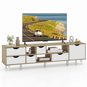 Giantex TV Stand for TVs up to 65, Entertainment Center with 5 Drawers, 1 Cabinet, Television Stands for Bedroom, Oak doormat, welcome mat