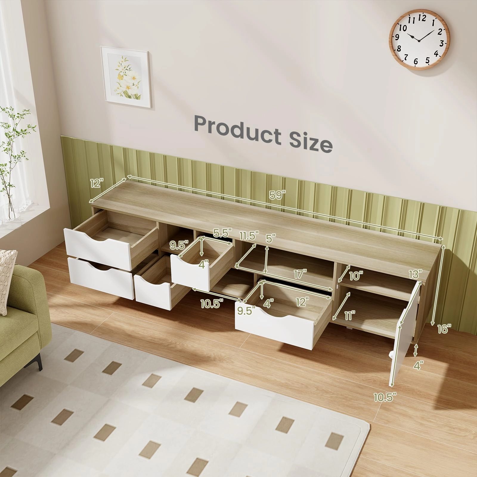 Giantex TV Stand for TVs up to 65, Entertainment Center with 5 Drawers, 1 Cabinet, Television Stands for Bedroom, Oak