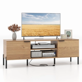 Giantex TV Stand for TVs up to 65, Entertainment Center with Charging Station, 2 Cabinets, Open Shelves, 6 Sturdy Metal Legs doormat, welcome mat