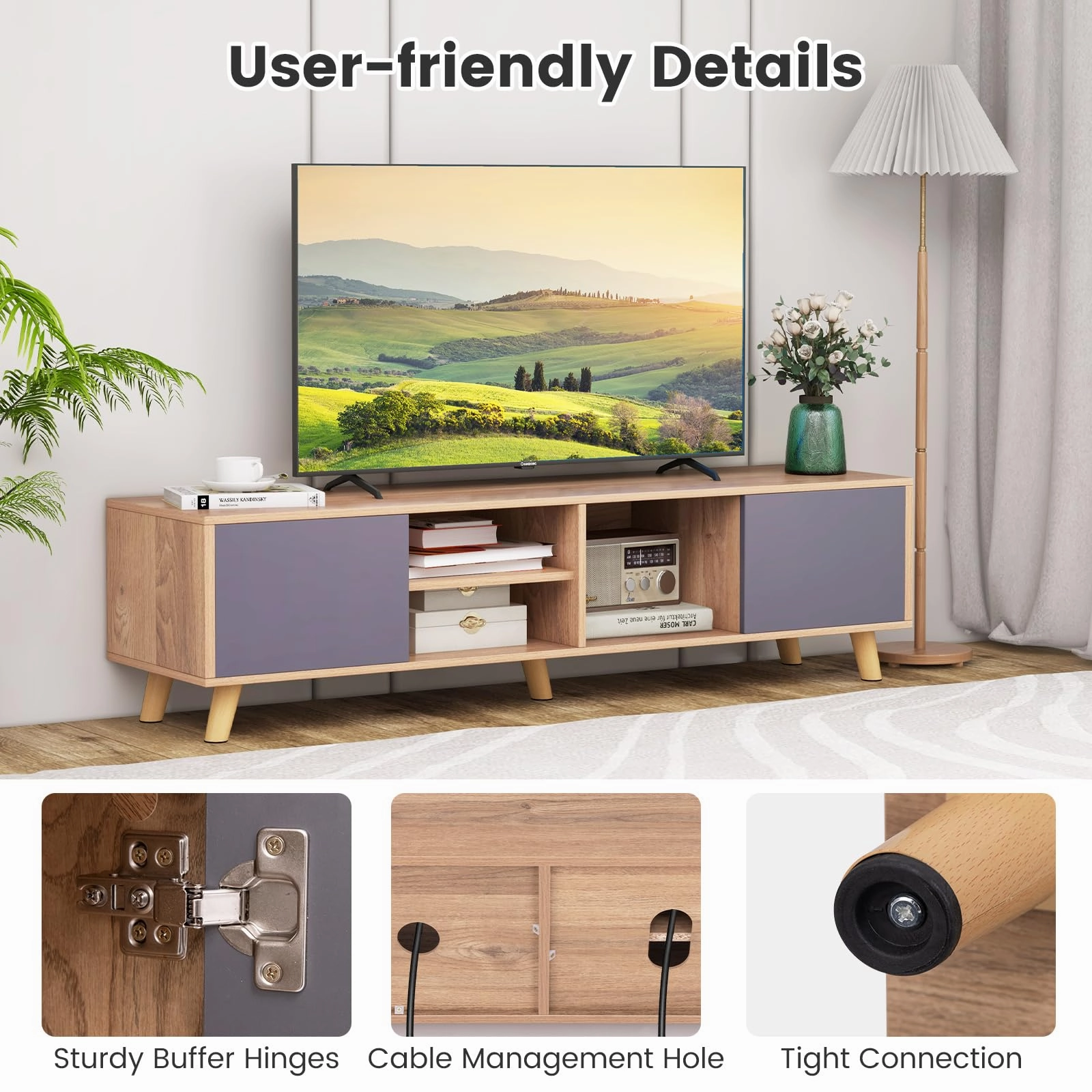 Giantex TV Stand for TVs up to 65 Inch, Entertainment Center with 2 Side Cabinets
