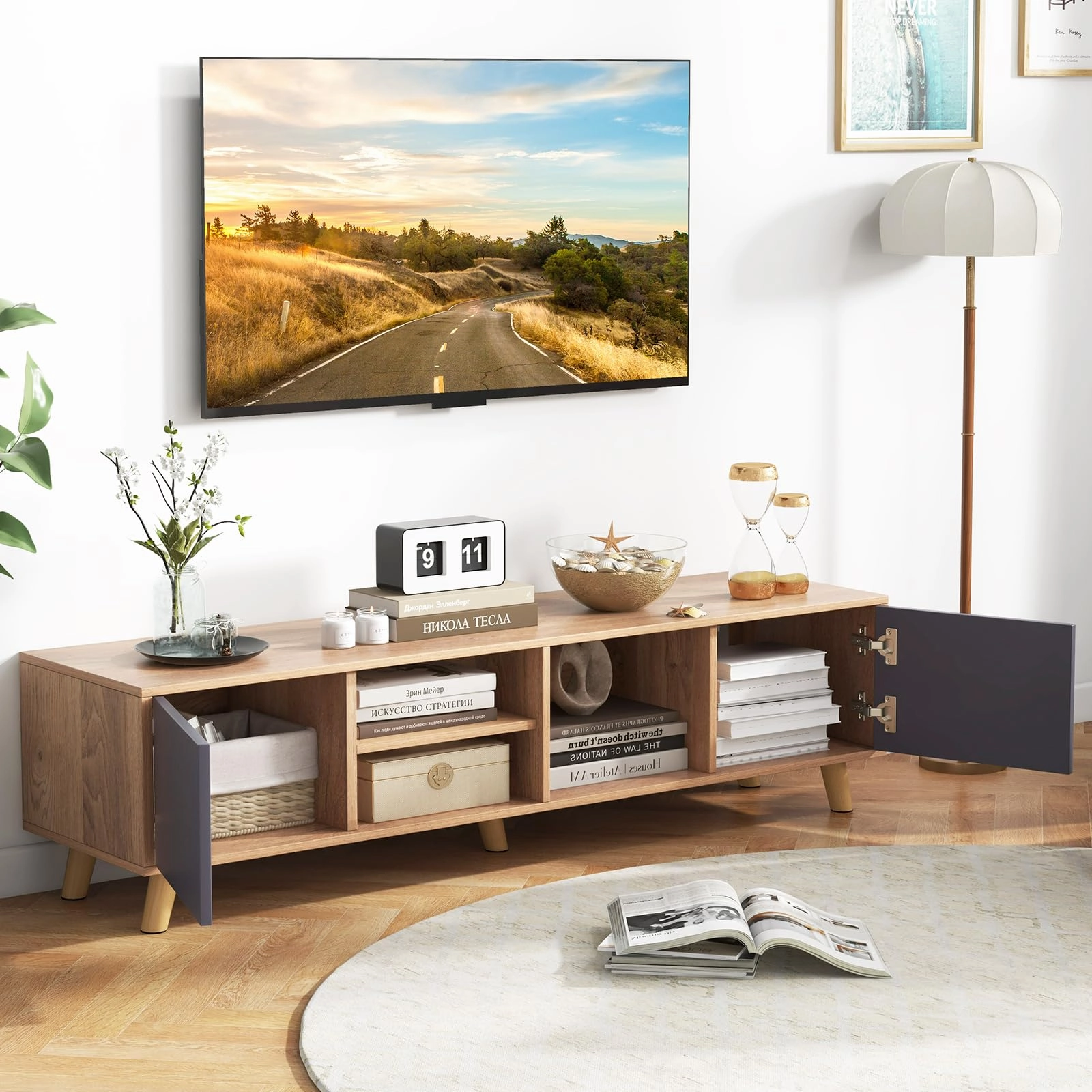 Giantex TV Stand for TVs up to 65 Inch, Entertainment Center with 2 Side Cabinets