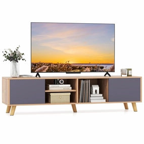 Giantex TV Stand for TVs up to 65 Inch, Entertainment Center with 2 Side Cabinets doormat, welcome mat