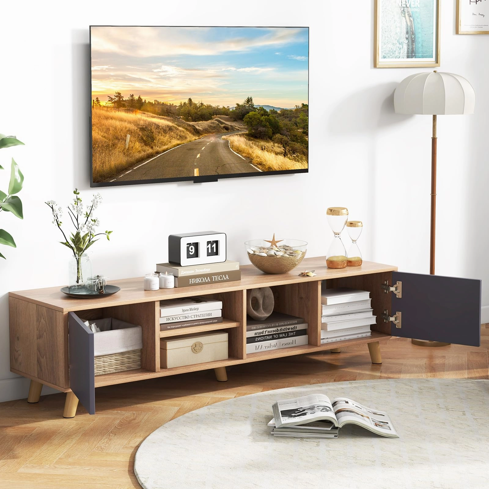 Giantex TV Stand for TVs up to 65 Inch, Entertainment Center with 2 Side Cabinets