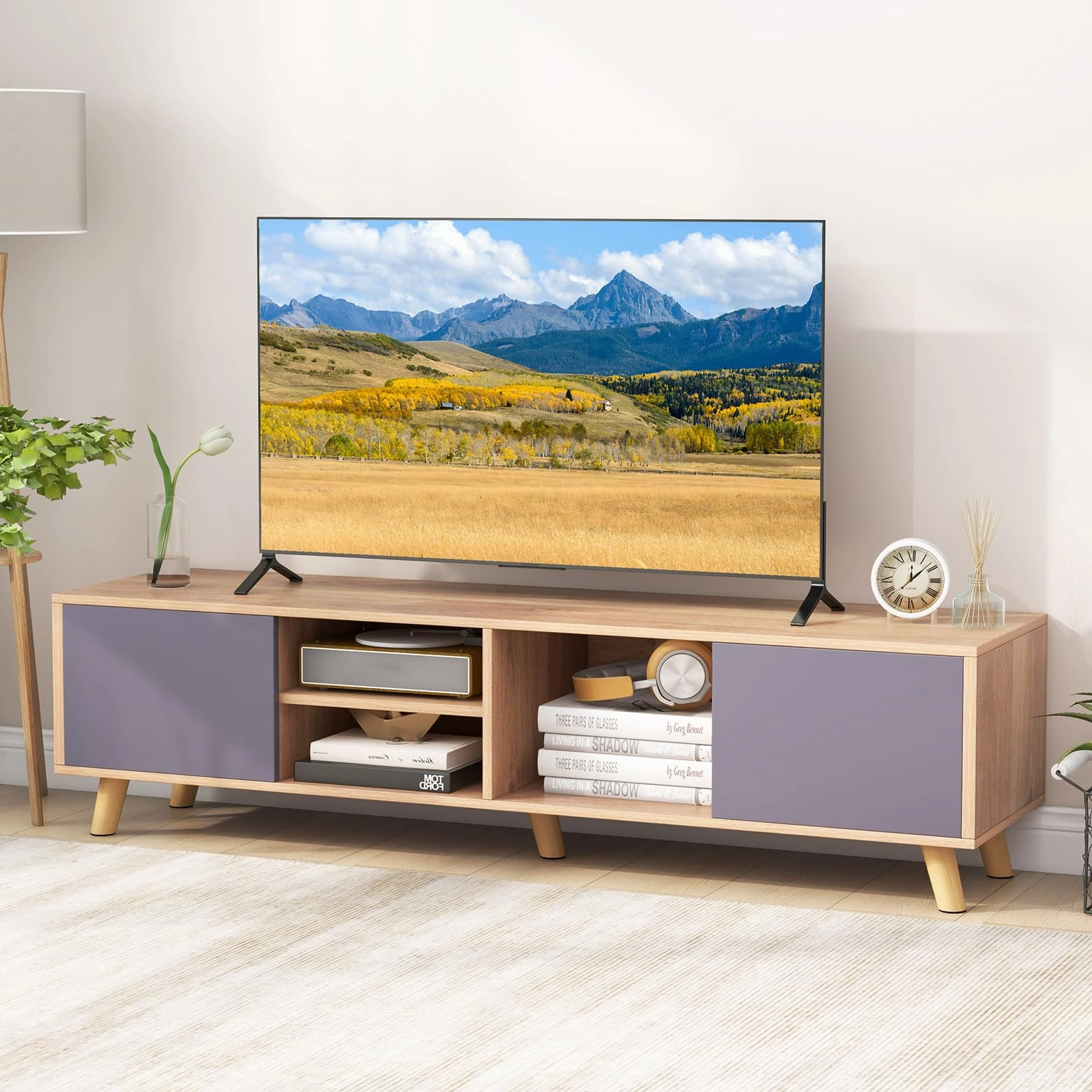 Giantex TV Stand for TVs up to 65 Inch, Entertainment Center with 2 Side Cabinets