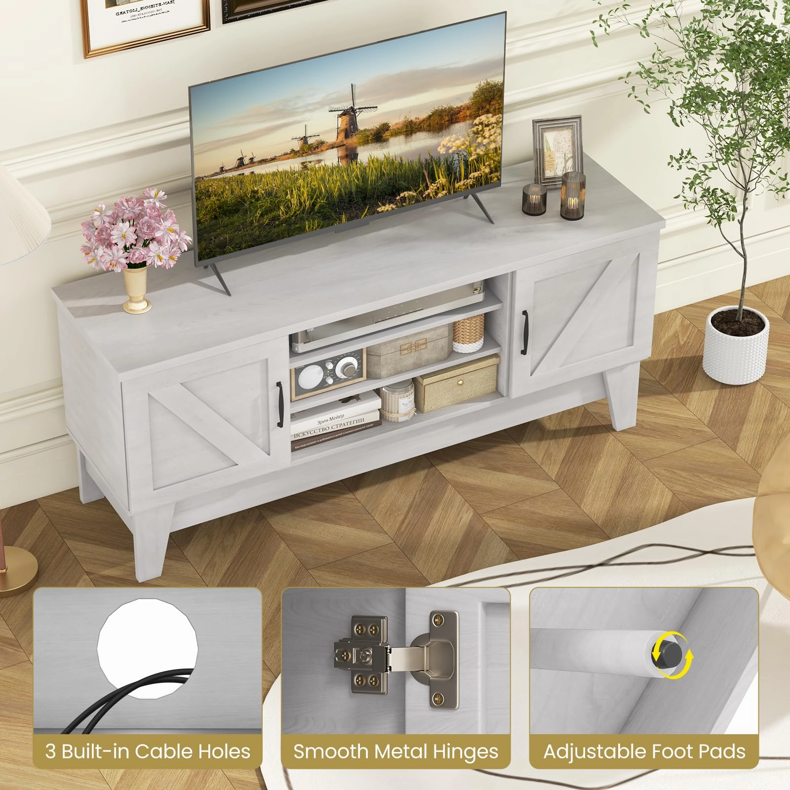 Giantex TV Stand for TVs Up to 65 Inches, 59 Entertainment Center with 2 Barn Door Cabinets, 4 Adjustable Shelves