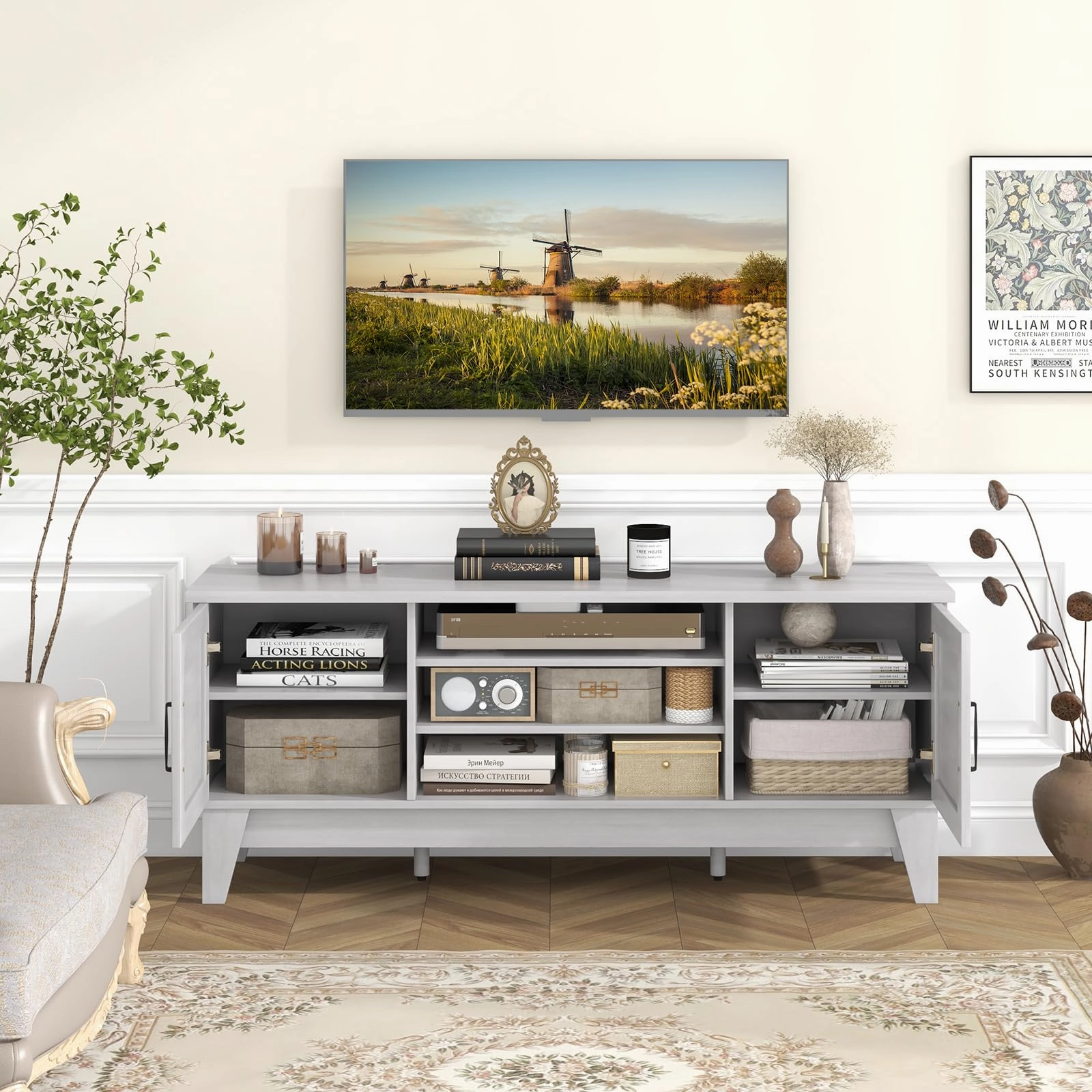 Giantex TV Stand for TVs Up to 65 Inches, 59 Entertainment Center with 2 Barn Door Cabinets, 4 Adjustable Shelves