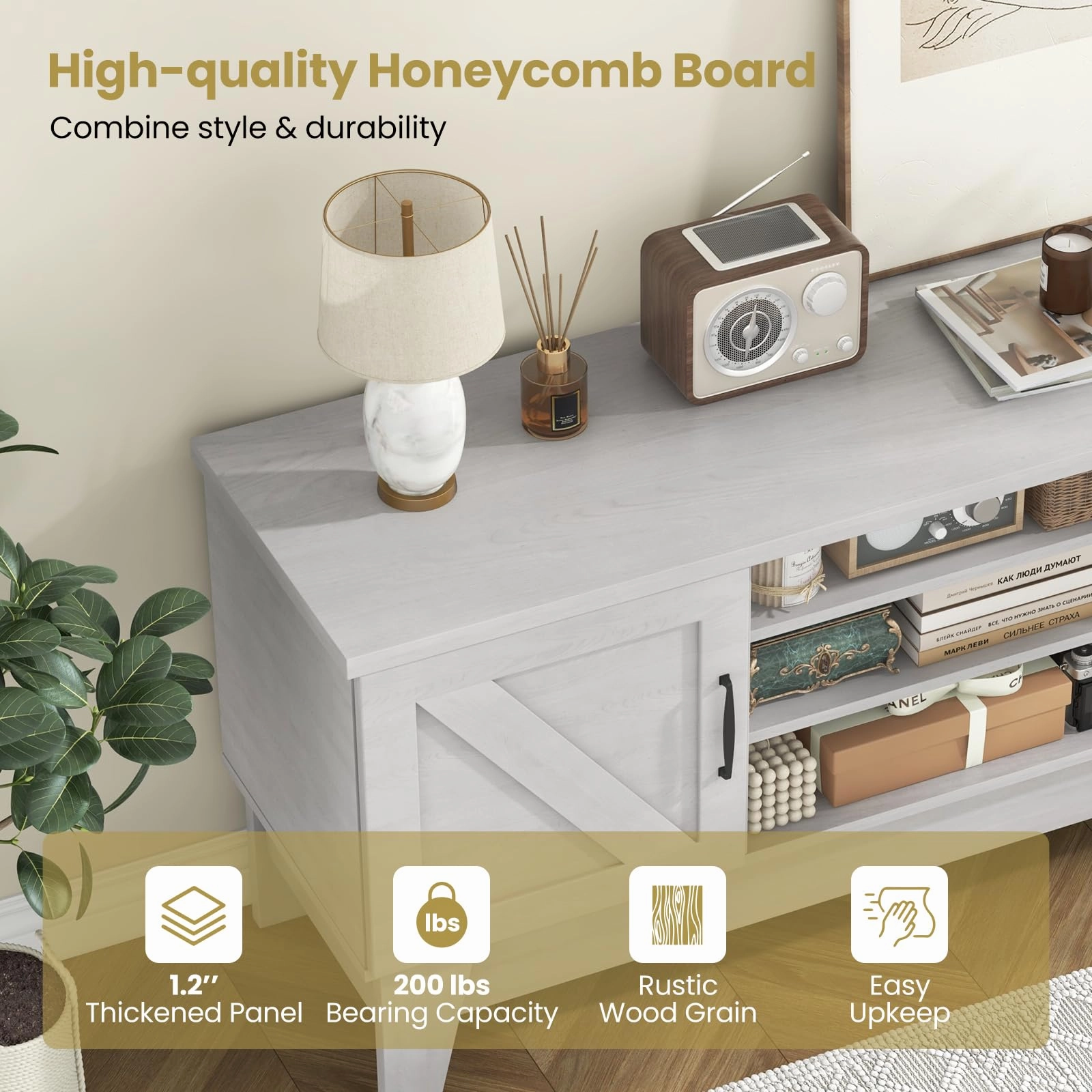 Giantex TV Stand for TVs Up to 65 Inches, 59 Entertainment Center with 2 Barn Door Cabinets, 4 Adjustable Shelves