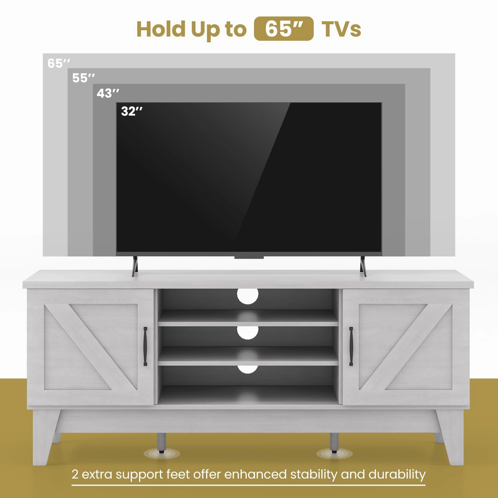 Giantex TV Stand for TVs Up to 65 Inches, 59 Entertainment Center with 2 Barn Door Cabinets, 4 Adjustable Shelves