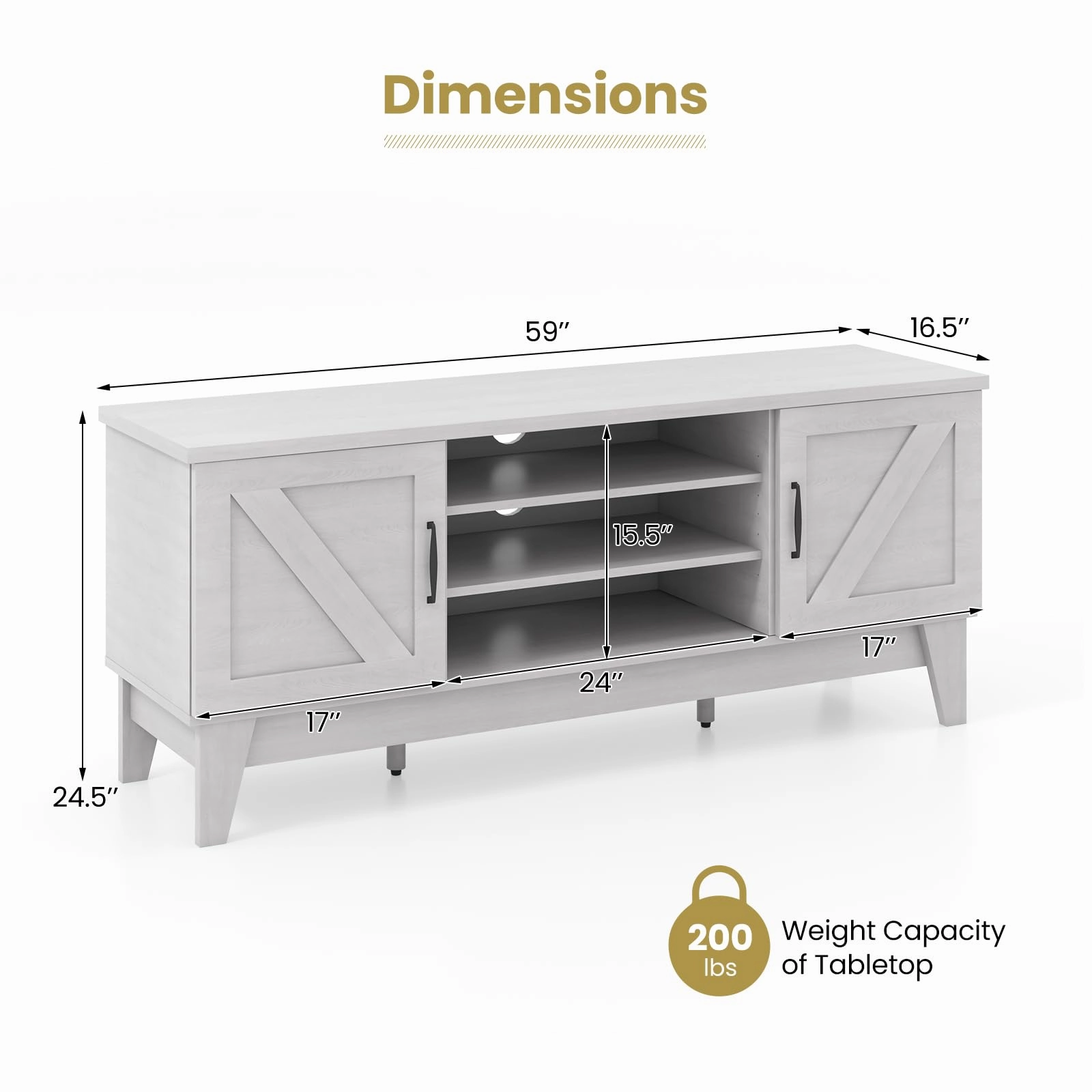 Giantex TV Stand for TVs Up to 65 Inches, 59 Entertainment Center with 2 Barn Door Cabinets, 4 Adjustable Shelves