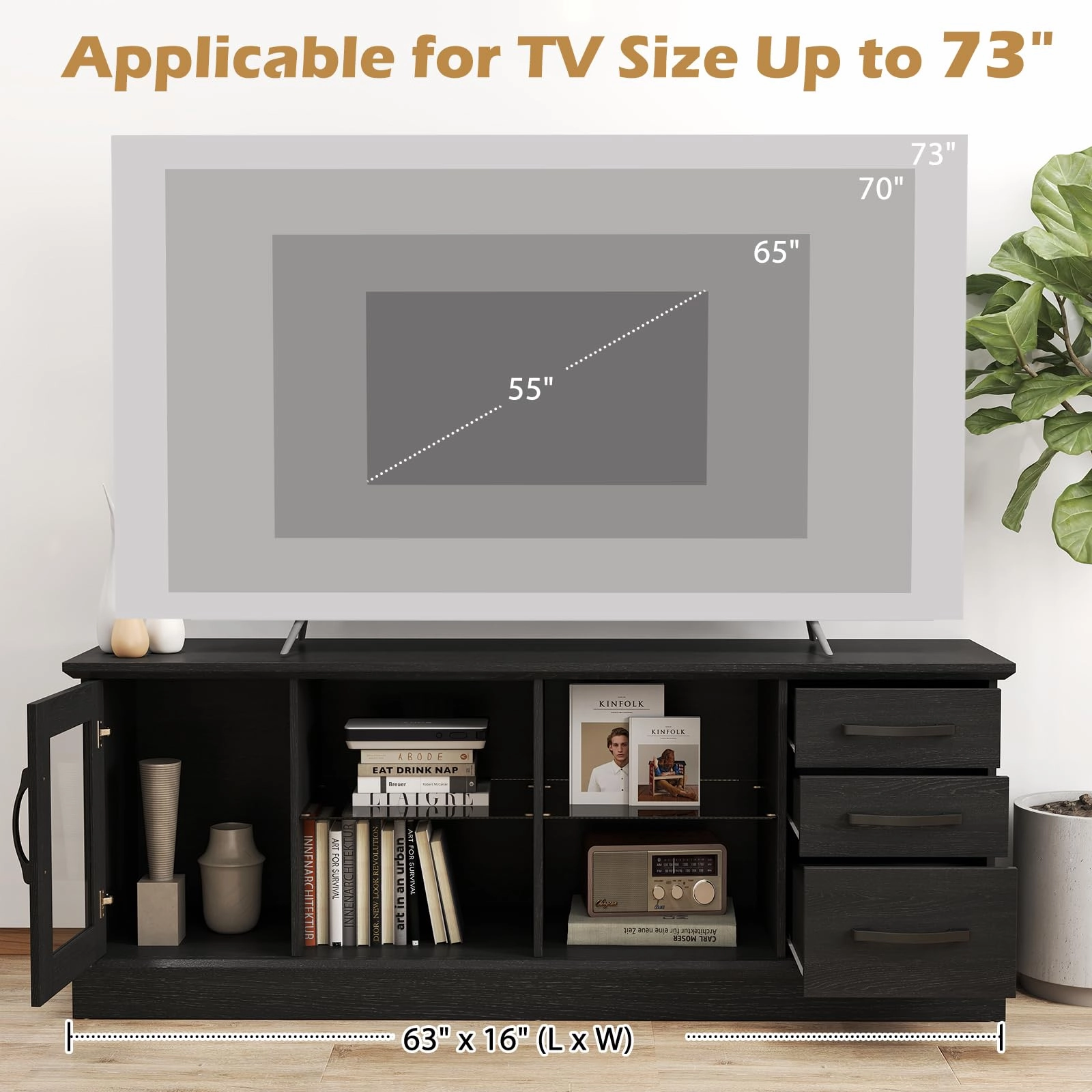 Giantex TV Stand for TVs up to 73, Entertainment Center w/Cable Management Holes, Drawers