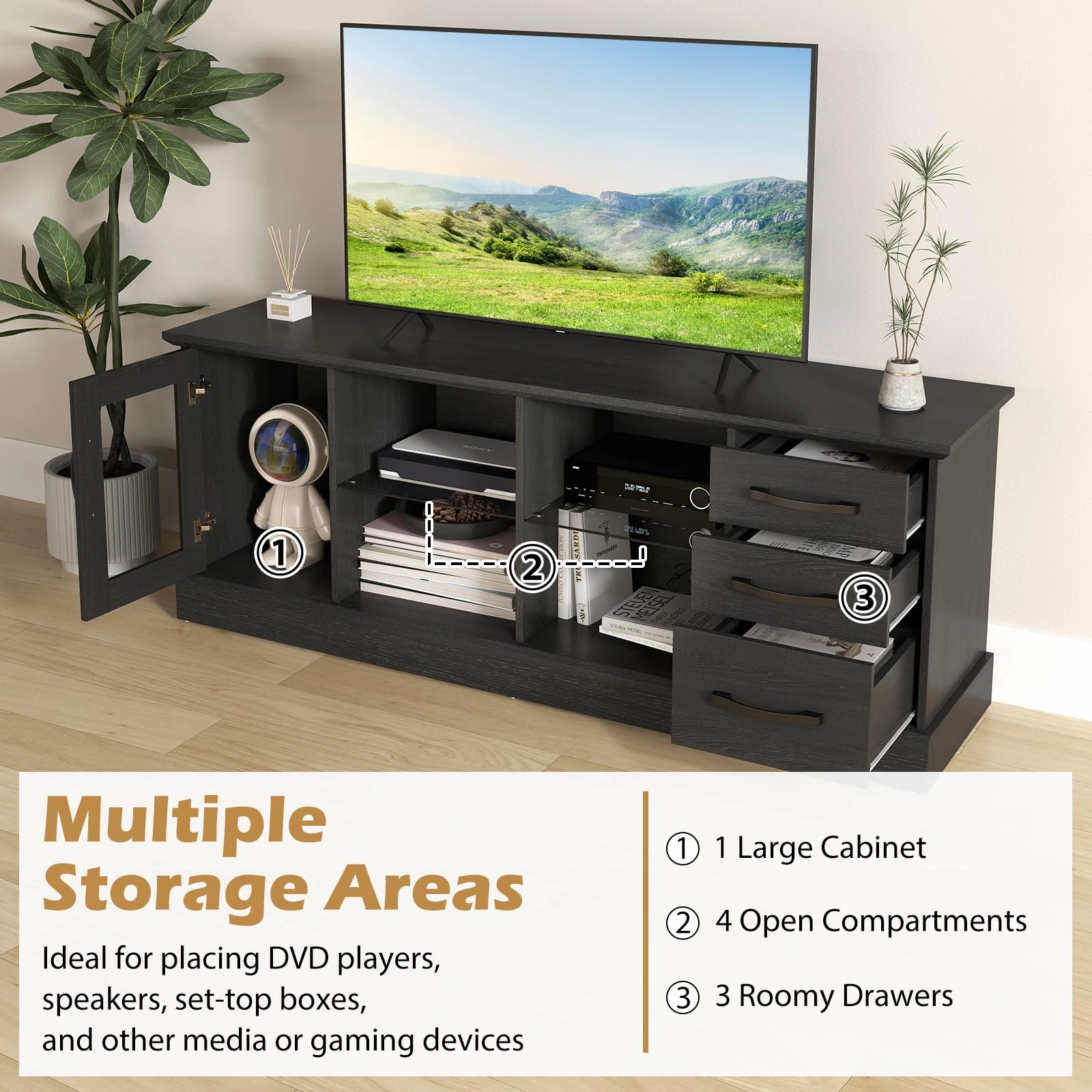 Giantex TV Stand for TVs up to 73, Entertainment Center w/Cable Management Holes, Drawers