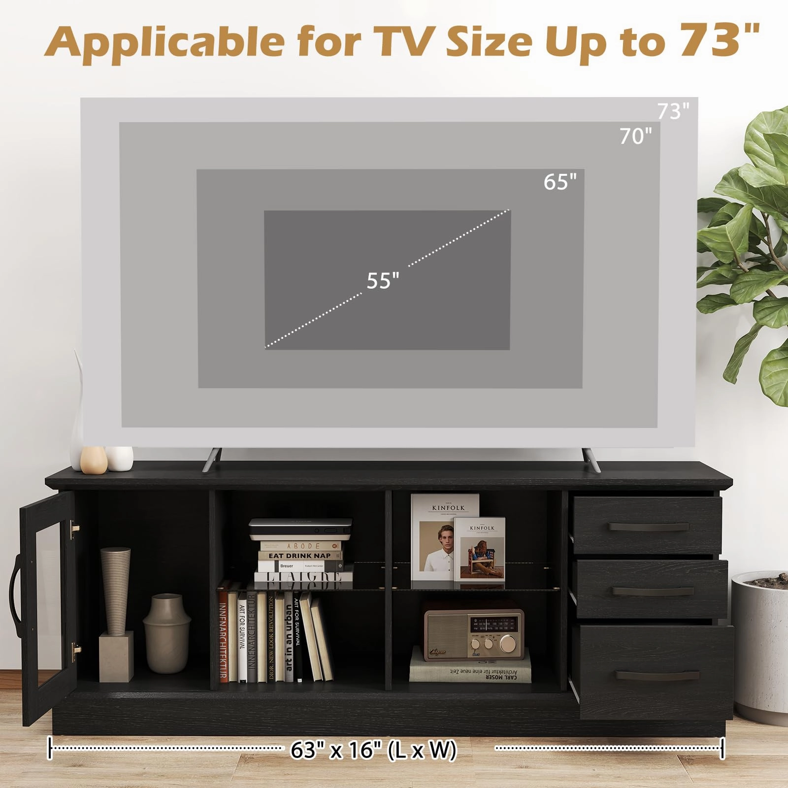 Giantex TV Stand for TVs up to 73, Entertainment Center w/Cable Management Holes, Drawers