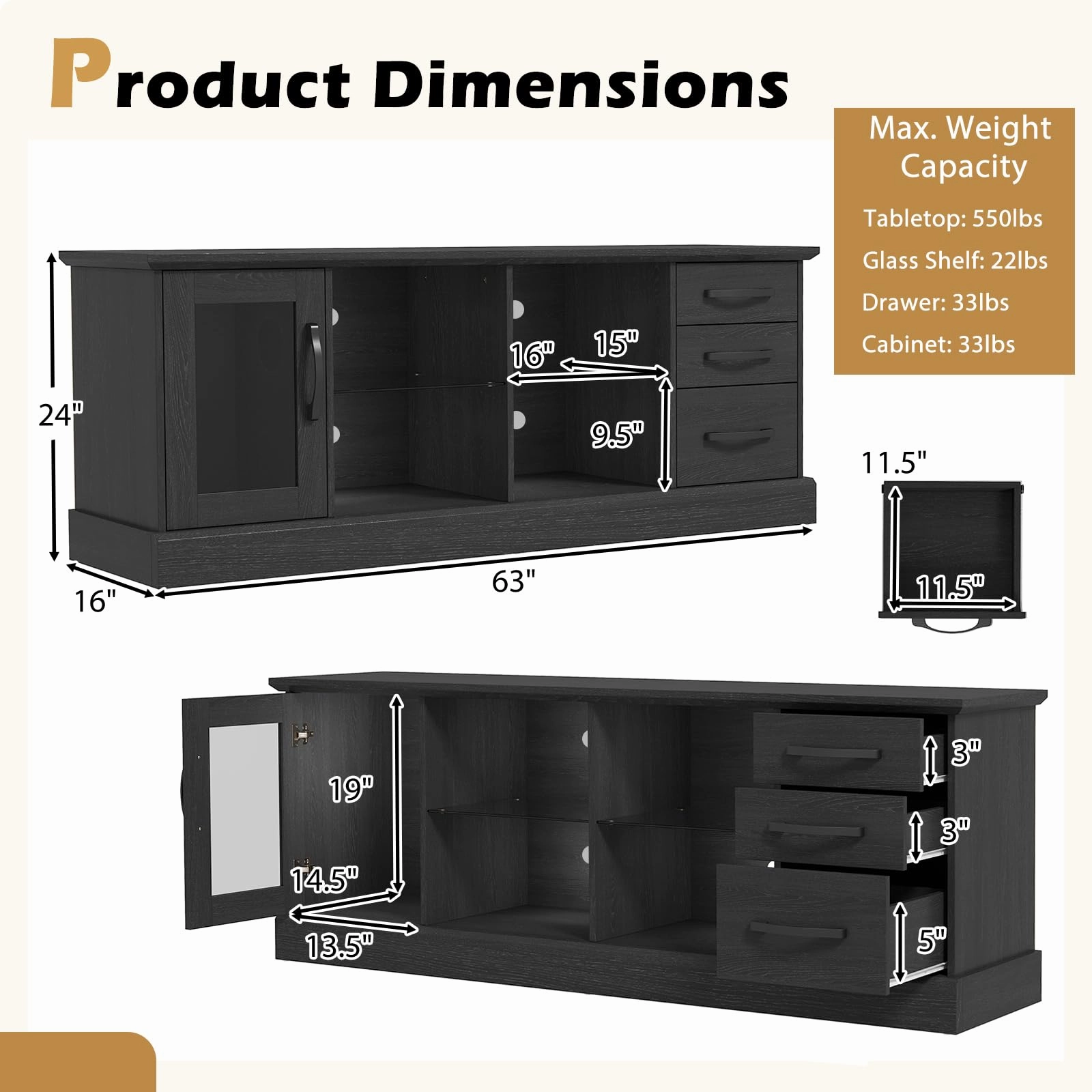 Giantex TV Stand for TVs up to 73, Entertainment Center w/Cable Management Holes, Drawers