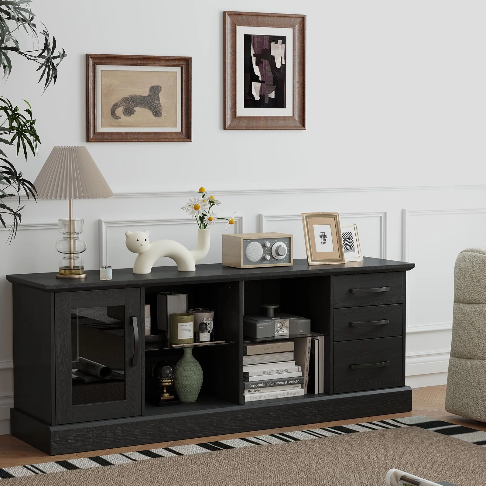 Giantex TV Stand for TVs up to 73, Entertainment Center w/Cable Management Holes, Drawers