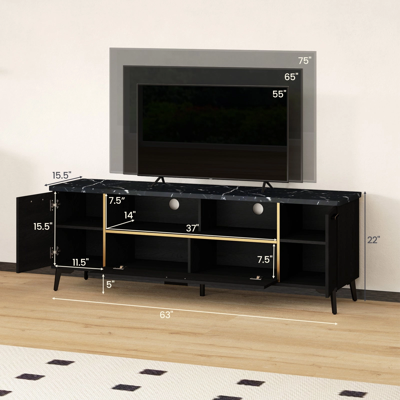 Giantex TV Stand for TVs up to 75", 63-Inch Mid Century Modern Entertainment Center with Flip Door Cabinet