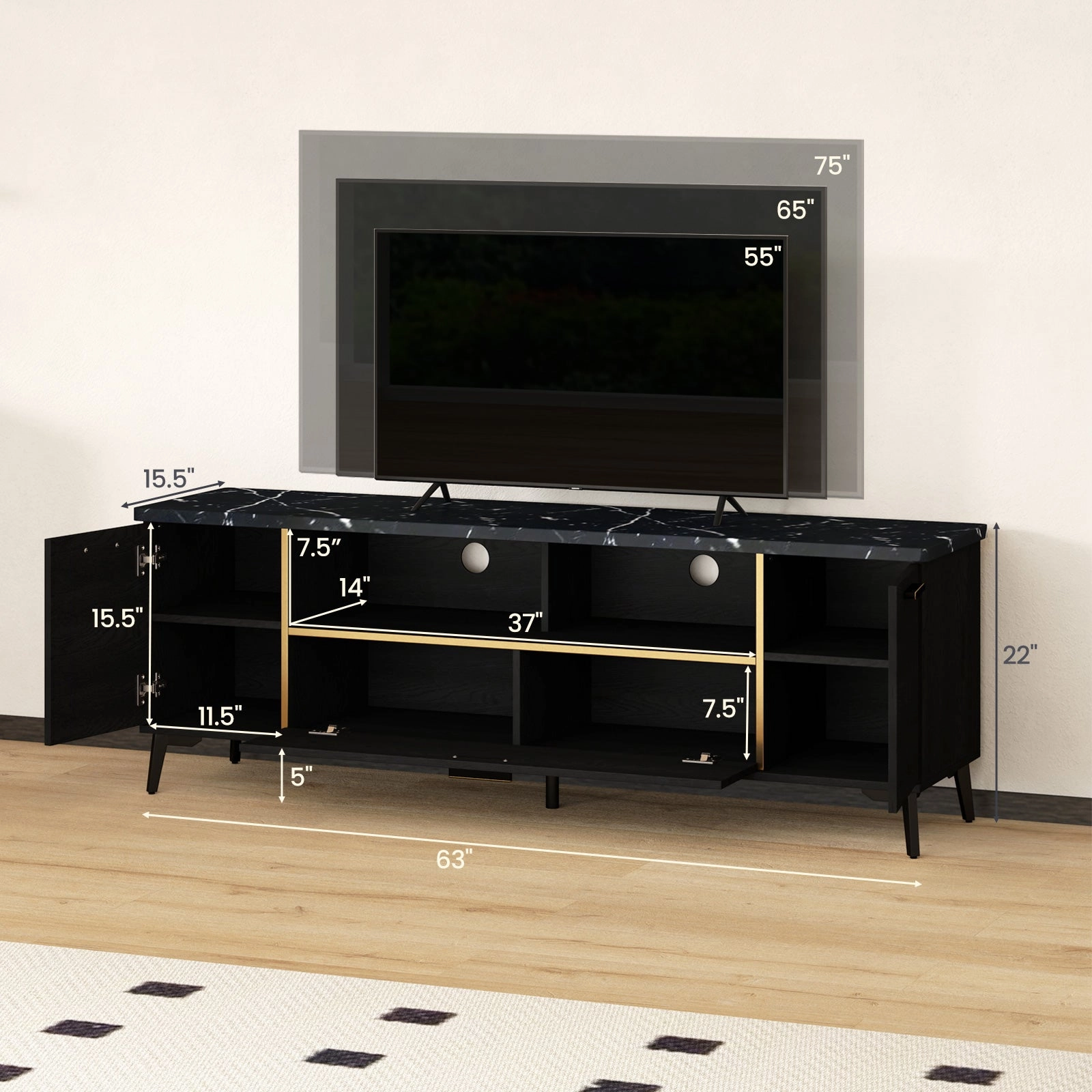 Giantex TV Stand for TVs up to 75", 63-Inch Mid Century Modern Entertainment Center with Flip Door Cabinet