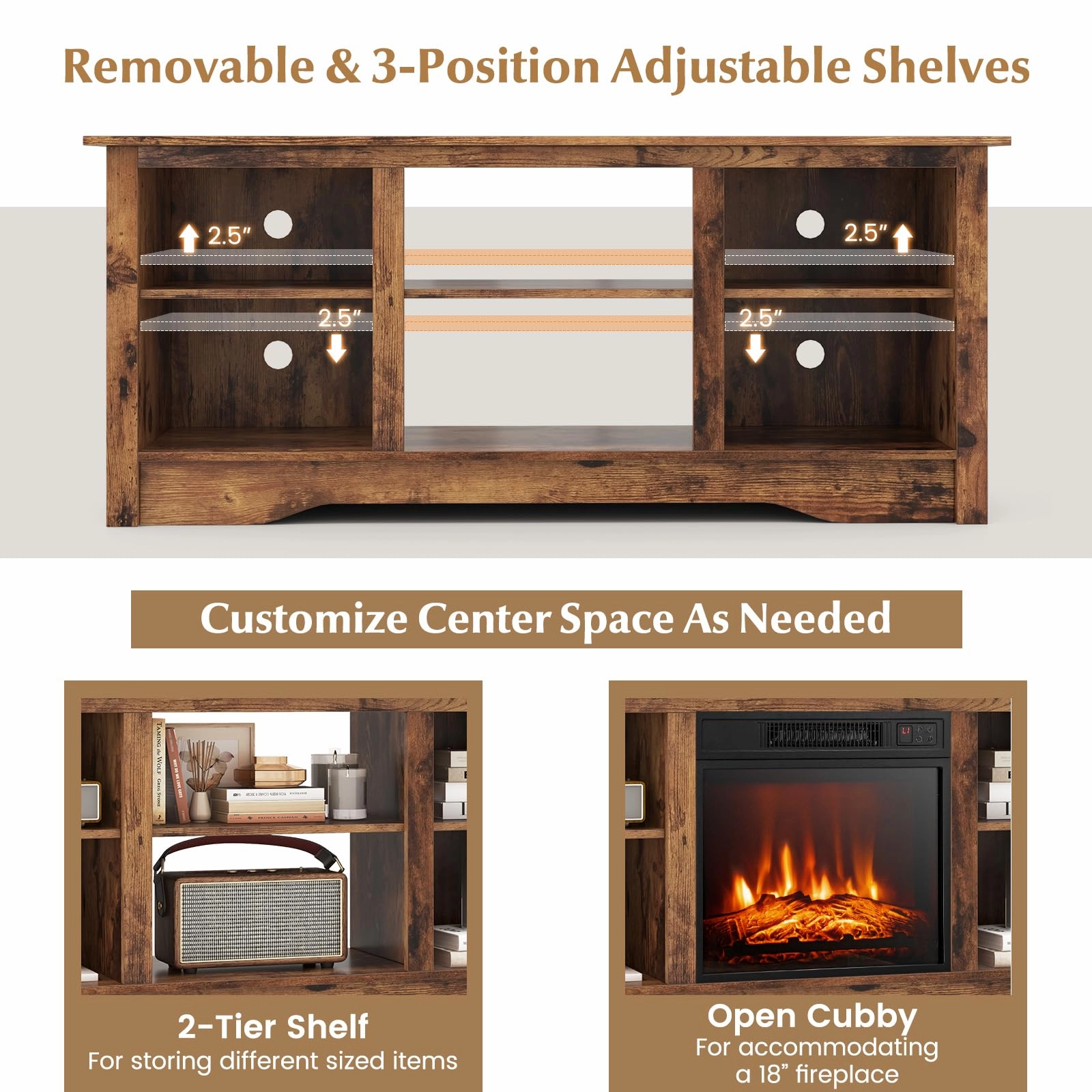Giantex TV Stand with Fireplace - TV Cabinet with Adjustable Shelves