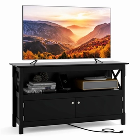 Giantex TV Stand with Power Outlet for TVs up to 50 Inch, Entertainment Center with 2-Door Cabinet doormat, welcome mat