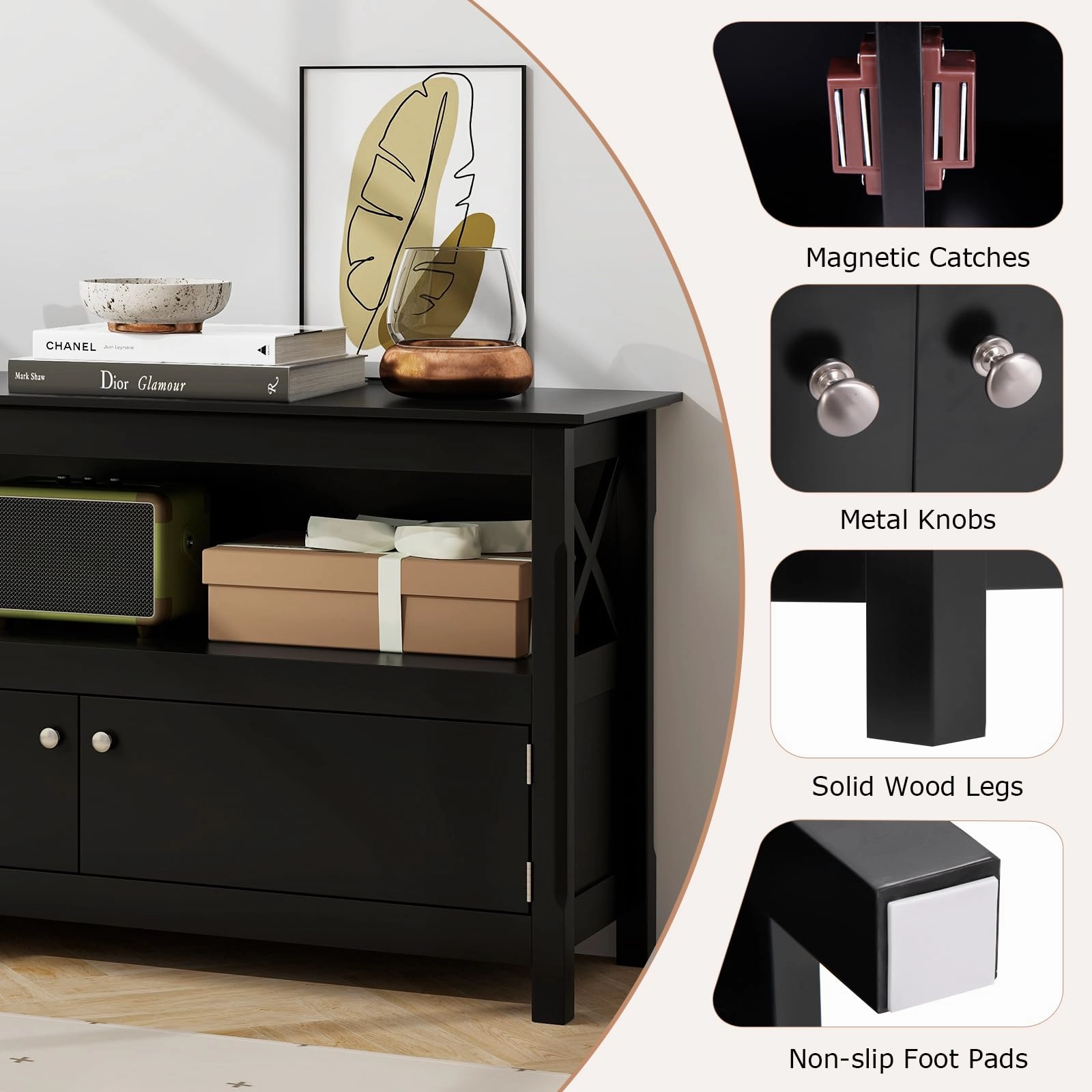 Giantex TV Stand with Power Outlet for TVs up to 50 Inch, Entertainment Center with 2-Door Cabinet