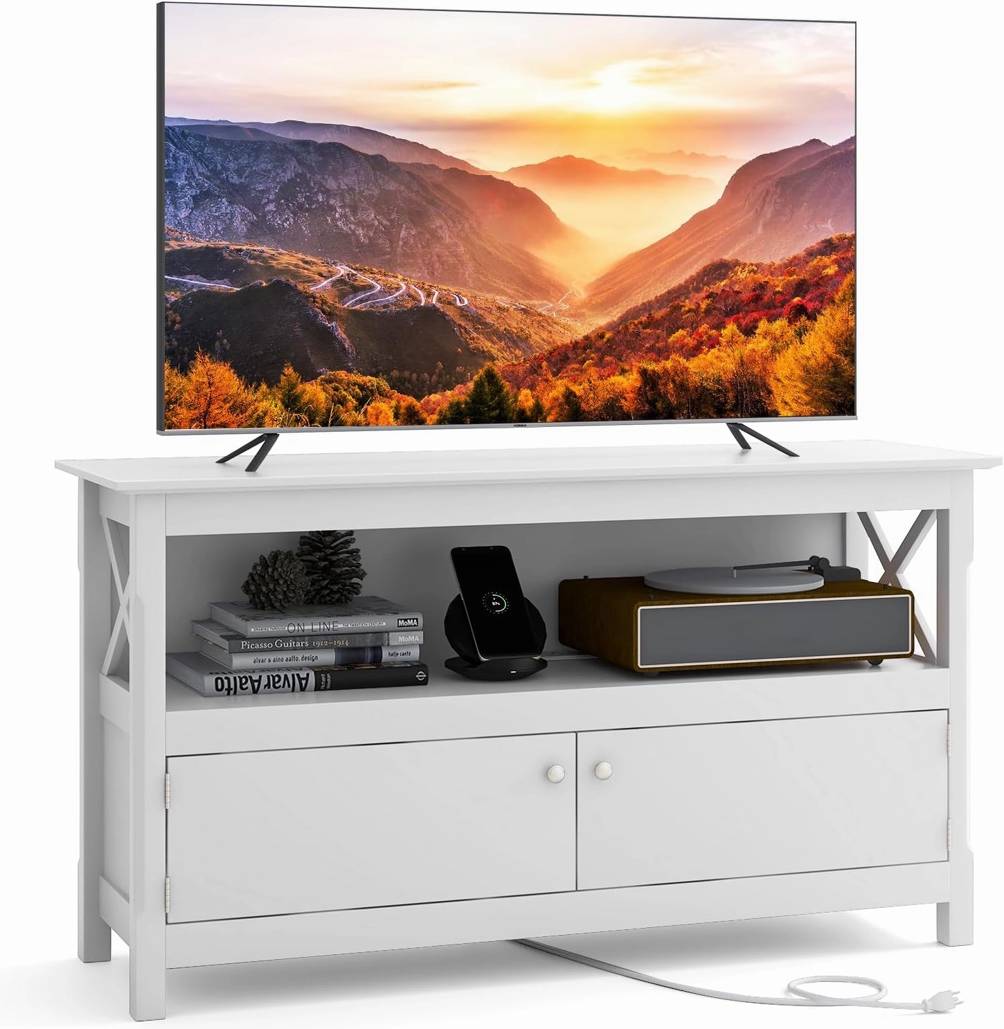 Giantex TV Stand with Power Outlet for TVs up to 50 Inch, Entertainment Center with 2-Door Cabinet