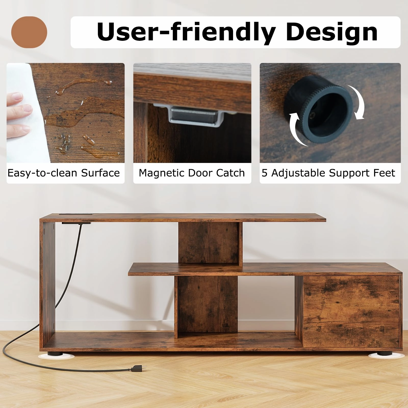 Giantex TV Stand with Power Outlet for TVs up to 55 Inch, Entertainment Center with Storage Cabinet & Open Shelves