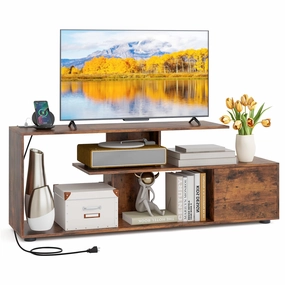 Giantex TV Stand with Power Outlet for TVs up to 55 Inch, Entertainment Center with Storage Cabinet & Open Shelves doormat, welcome mat