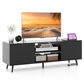 Giantex TV Stand with Power Outlet for TVs up to 60'', Entertainment Center with Cable Hole, Cabinets doormat, welcome mat