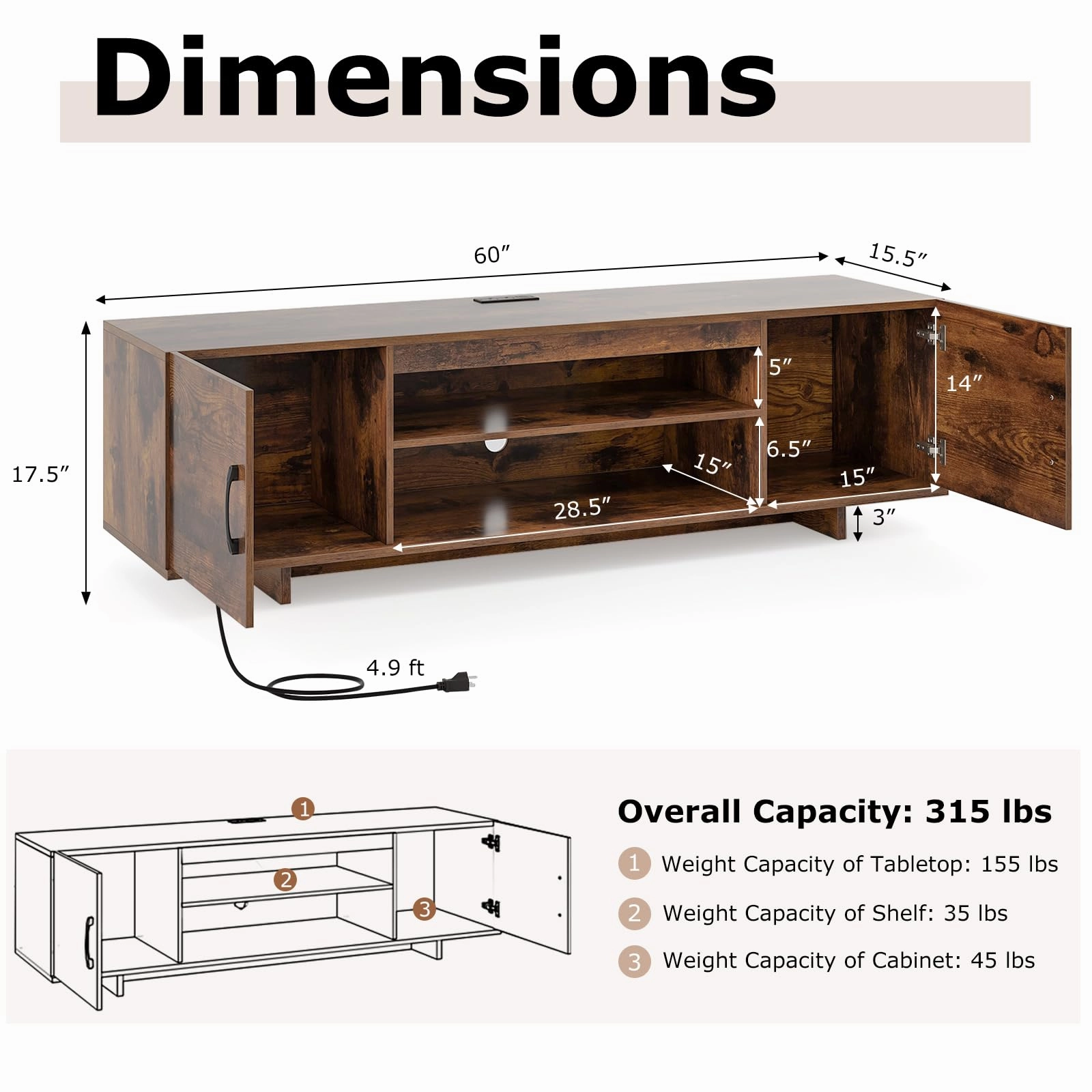 Giantex TV Stand with Power Outlet for TVs up to 70, Entertainment Center w/ 2 Cable Holes, Open Shelves
