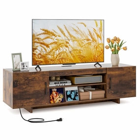 Giantex TV Stand with Power Outlet for TVs up to 70, Entertainment Center w/ 2 Cable Holes, Open Shelves doormat, welcome mat