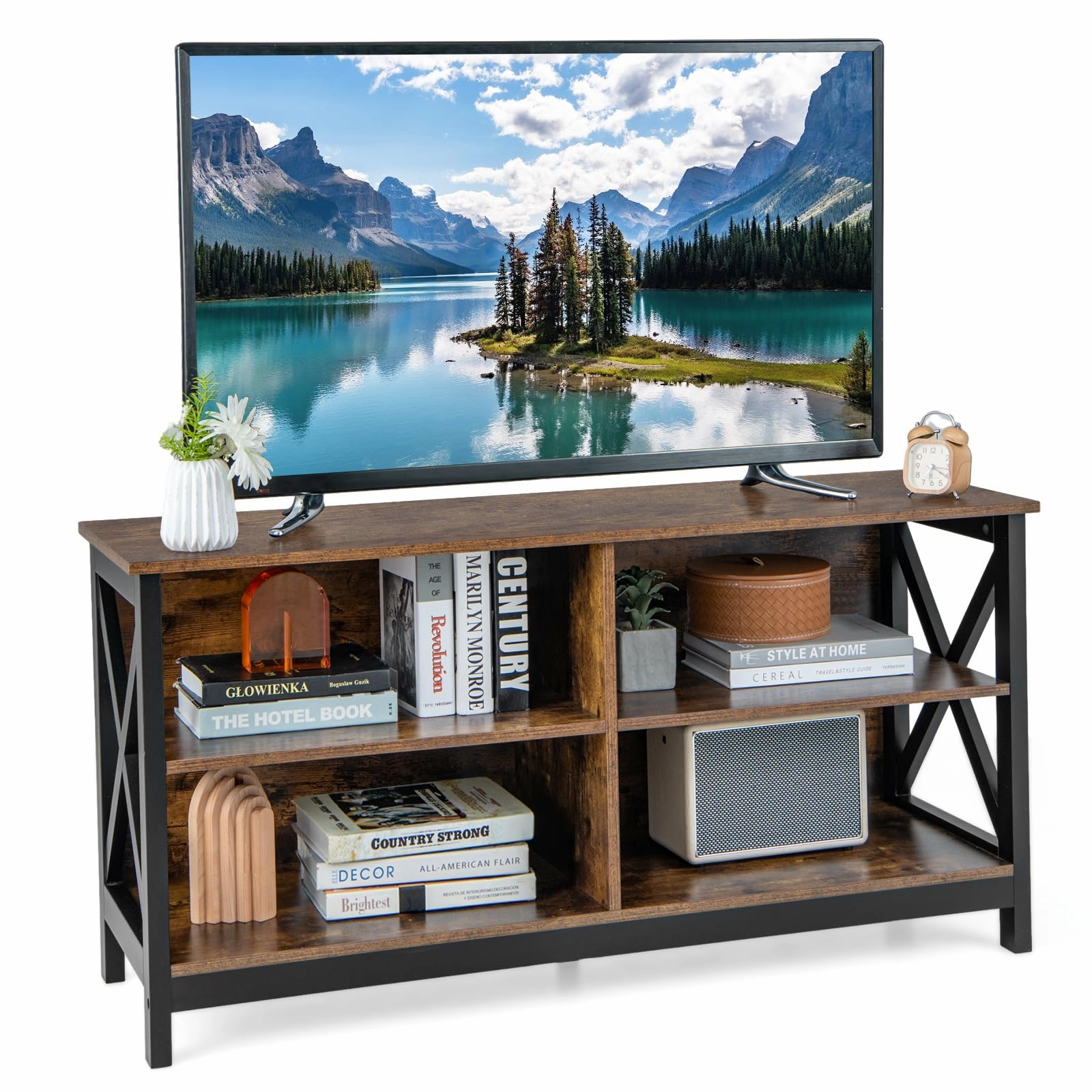 Giantex TV Stands for Living Room - 3-Tier Media Console Table with Storage Shelves doormat, welcome mat