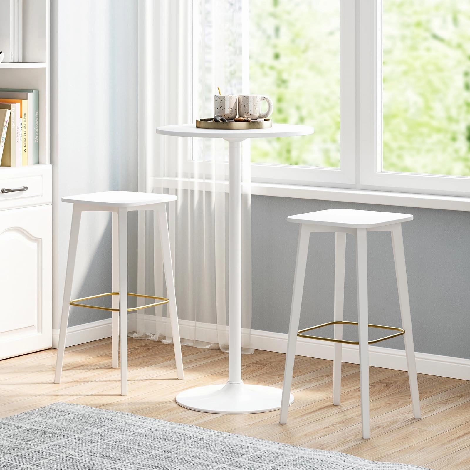 Giantex Two-in-one Bar Table with Detachable Pole, Metal Base, 24" Round Top, 40"/22" Two Convertible Height