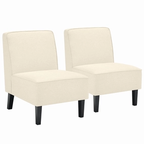 Giantex Upholstered Accent Chair Set of 2, Fabric Single Sofa Armless Accent Chair, Beige armless chair, modern chair