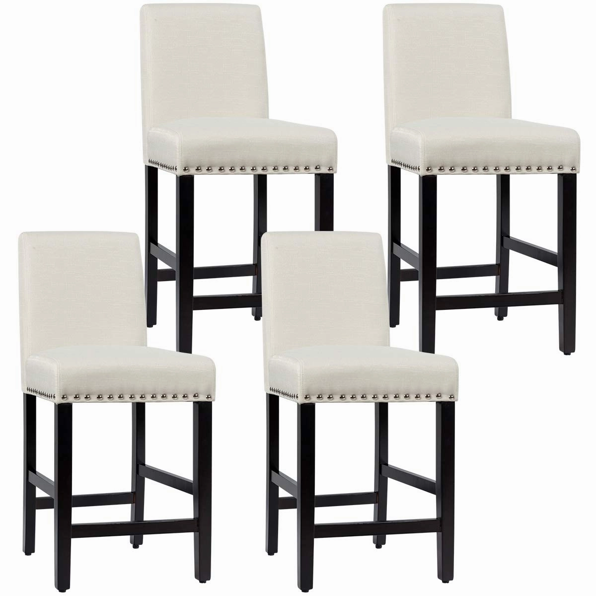 Giantex Upholstered Counter Height Bar Stools w/ Rubber Wood Legs, Breathable Linen Fabric