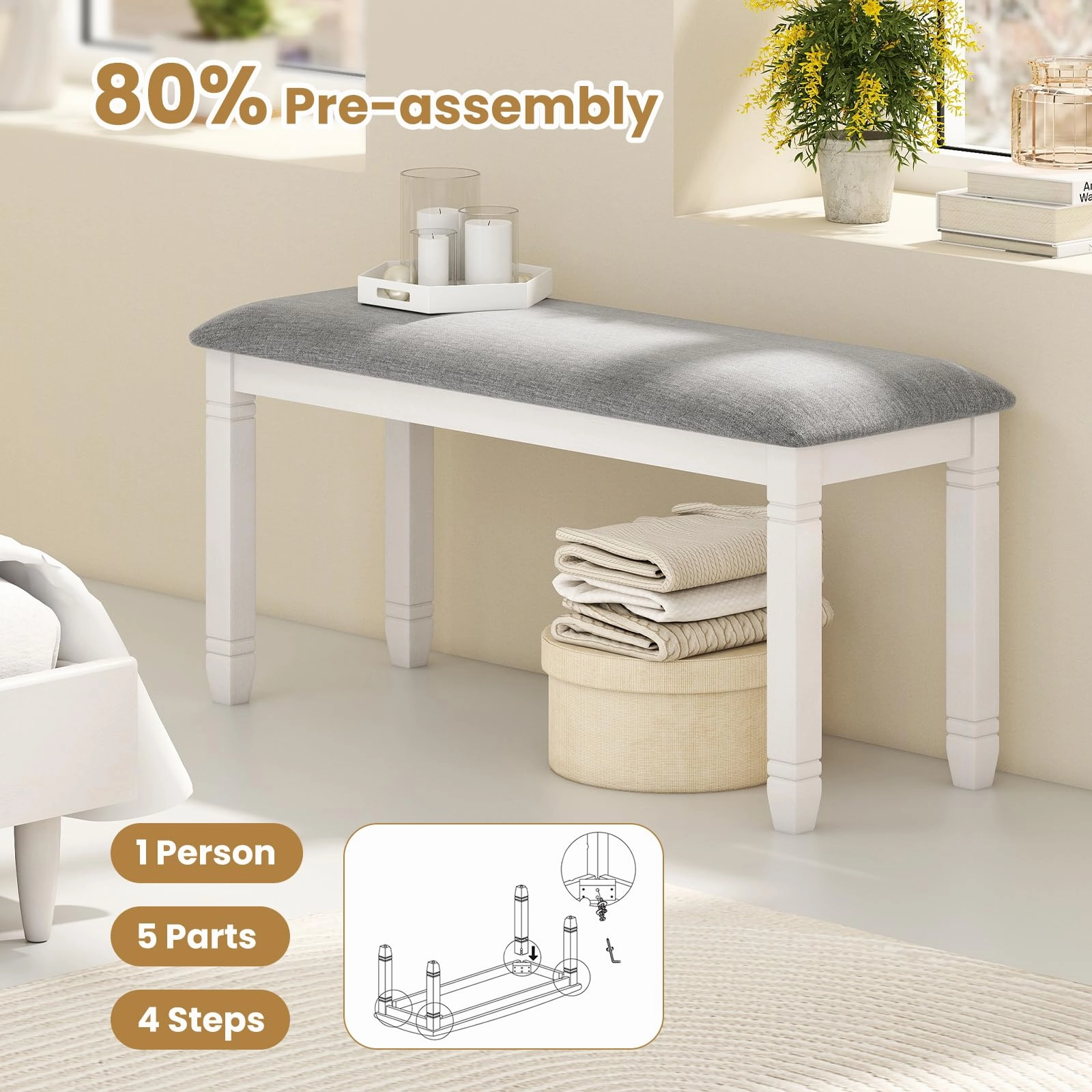 Giantex Upholstered Dining Bench with Padded Seat