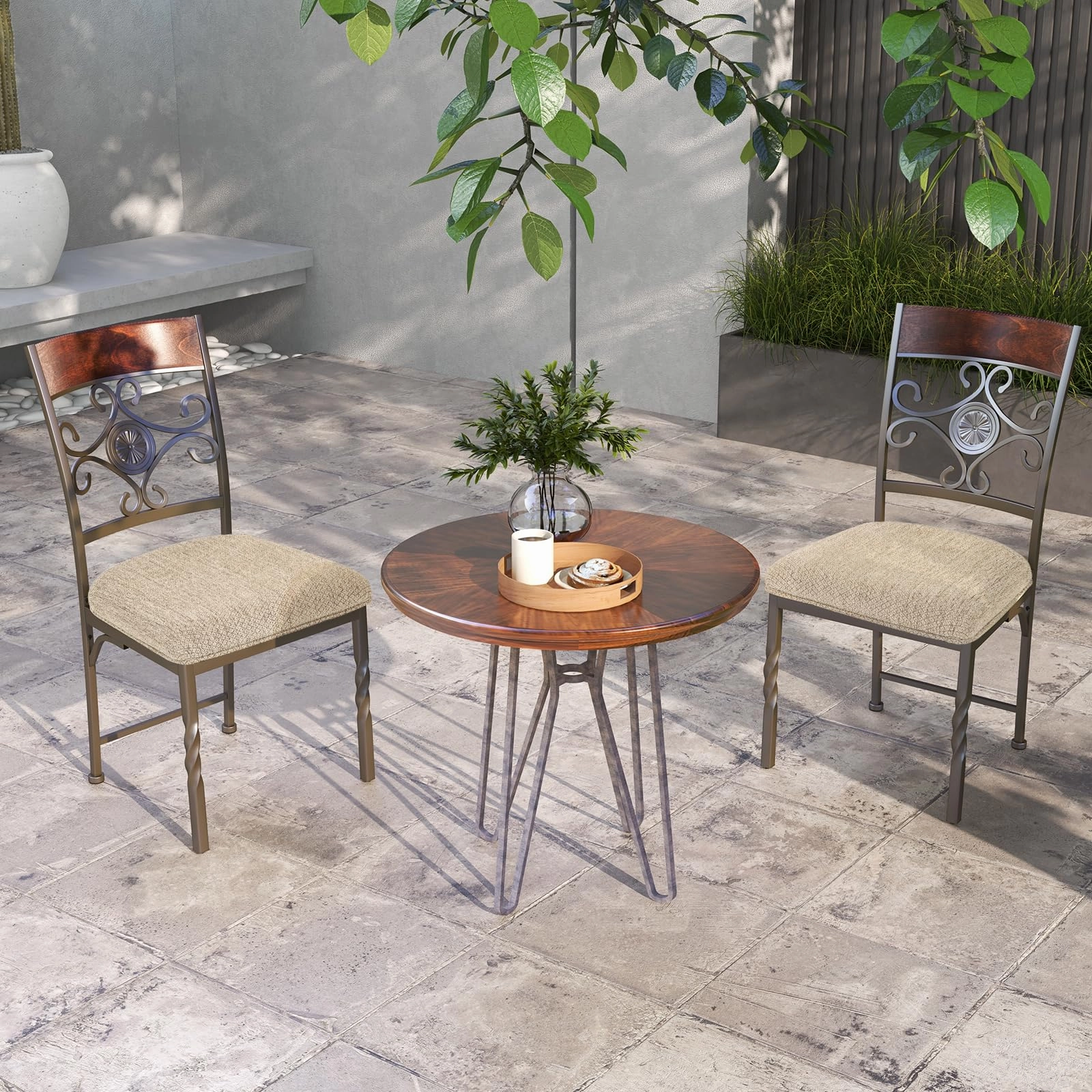 Giantex Upholstered Dining Chair Set, Vintage Metal Dining Chairs with Soft Padded Seat Cushion