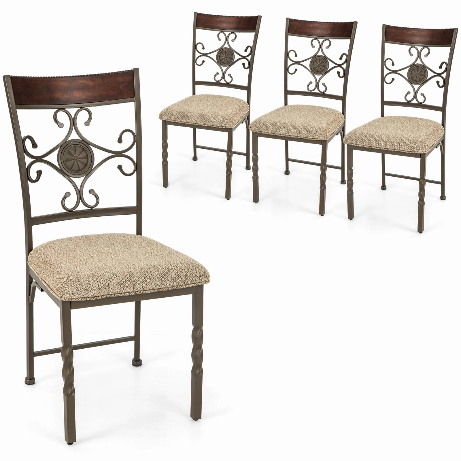 Giantex Upholstered Dining Chair Set, Vintage Metal Dining Chairs with Soft Padded Seat Cushion kitchen towel, placemats