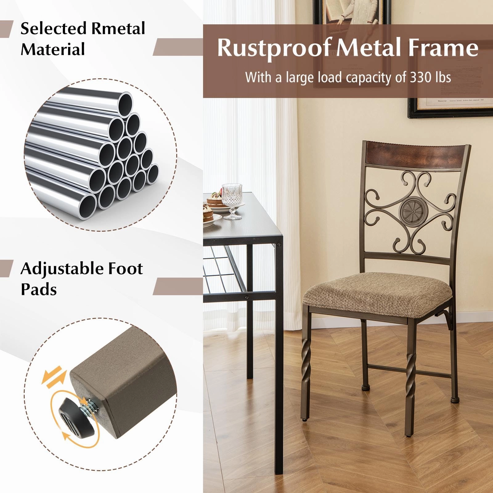 Giantex Upholstered Dining Chair Set, Vintage Metal Dining Chairs with Soft Padded Seat Cushion