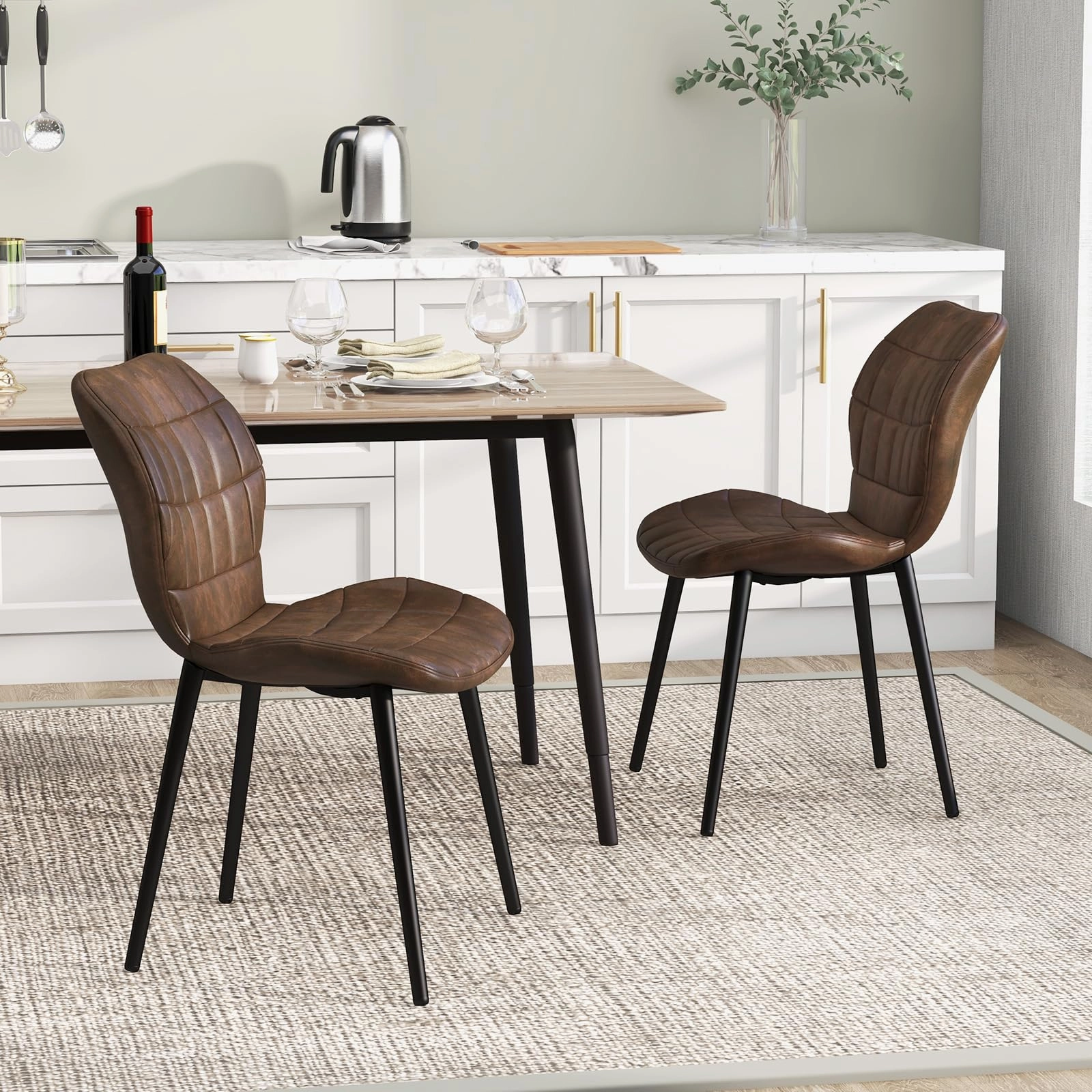 Giantex Upholstered Dining Chairs, Mid Century Retro Kitchen Chairs w/Padded Back & Seat